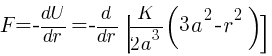 F= - {dU}/{dr} = - {d}/{dr} [{K}/{2a^3}{(3a^2-r^2)}]