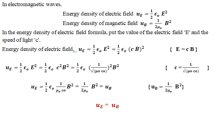 Shows that the energy density of an electric field is equal to the energy density of a magnetic field in electromagnetic waves.